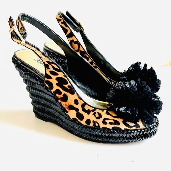 Beverly Feldman Leopard Print Wedge Sandal Sz 6M - Picture 1 of 10